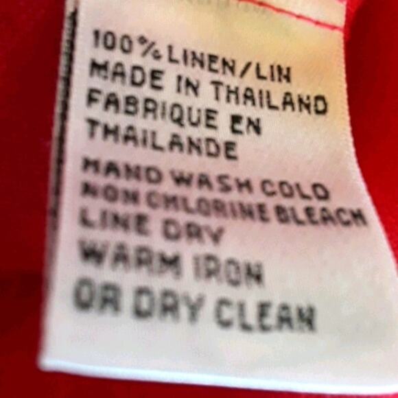 Women Sz 10 Red 100% Irish Linen Fairy Long Sleeve Button Up Pockets Talbots Top - Picture 4 of 10